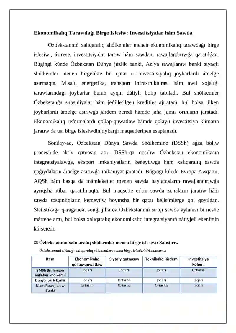 Xalıqaralıq sho'lkemler menen birge islesiwi 4