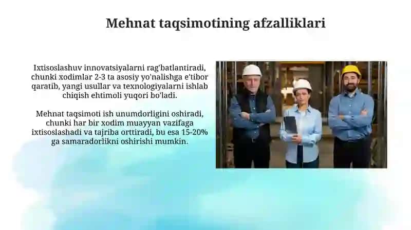 Mehmat taqsimoti va ixtisoslashuv 4