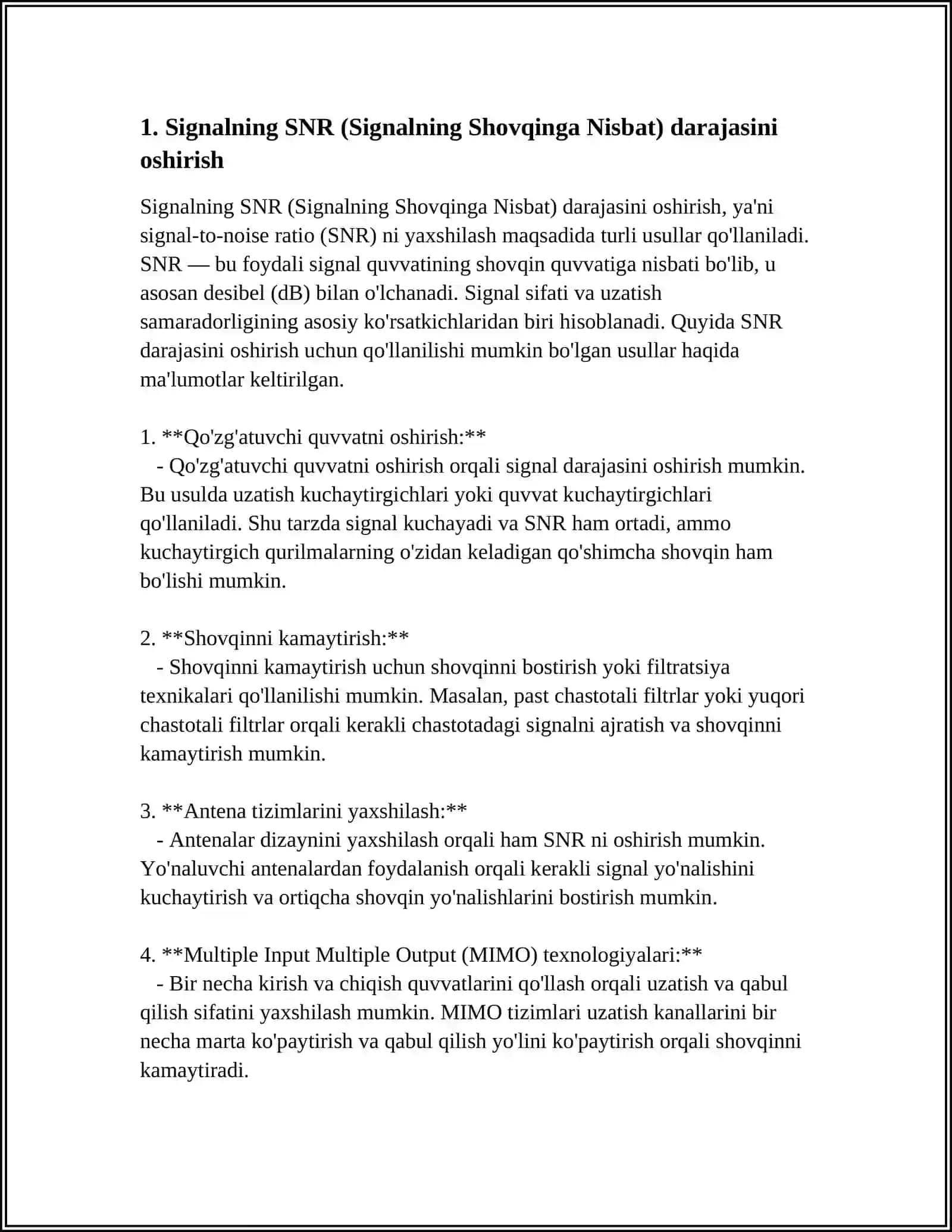 OPTIK ALOQA TIZIMLARINING SIGNAL YO‘QOTISHLARINIKAMAYTIRISH USULLARI 4