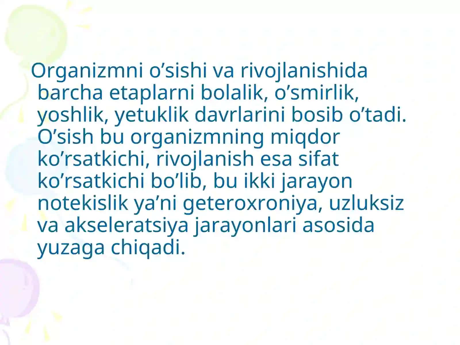 Oʻsish va rivojlanishning umumiy qonuniyatlari 4