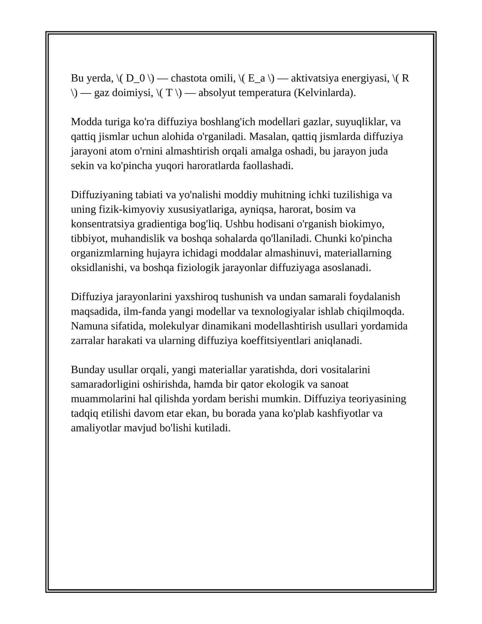 DEFUZIYA HODISASI.MODDALARDA DEFUZIYA HODISASINING QULLANISHI 4