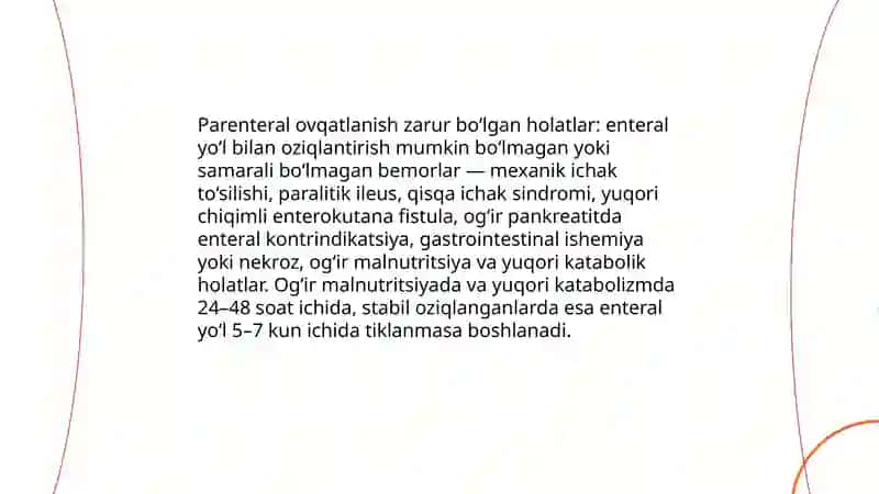Parenteral ovqatlanish va uning klinik ahamiyati 4