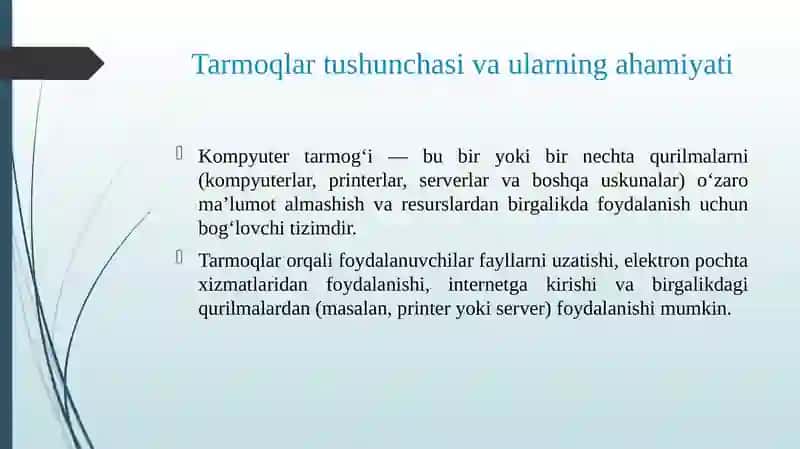 TARMOQ TURLARI LAN, MAN, WAN XUSUSIYATLARI VA MISOLLAR 4