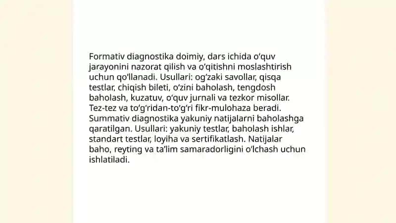 Diagnostik baholashning maqsadi va vazifalari 4