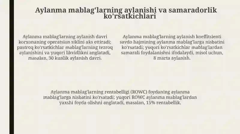 Aylanma mablag'lari va ulardan samarali foydalanish 4