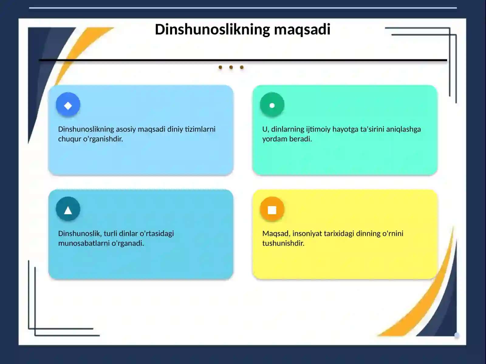 Dinshunoslik fanining predmeti, maqsadi va vazifalari 4