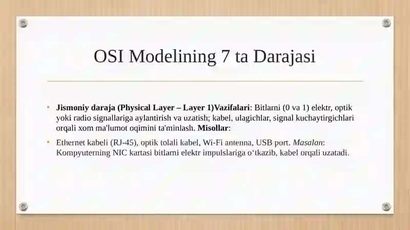 OSI modeli darajalari, vazifalari va misollar. 4