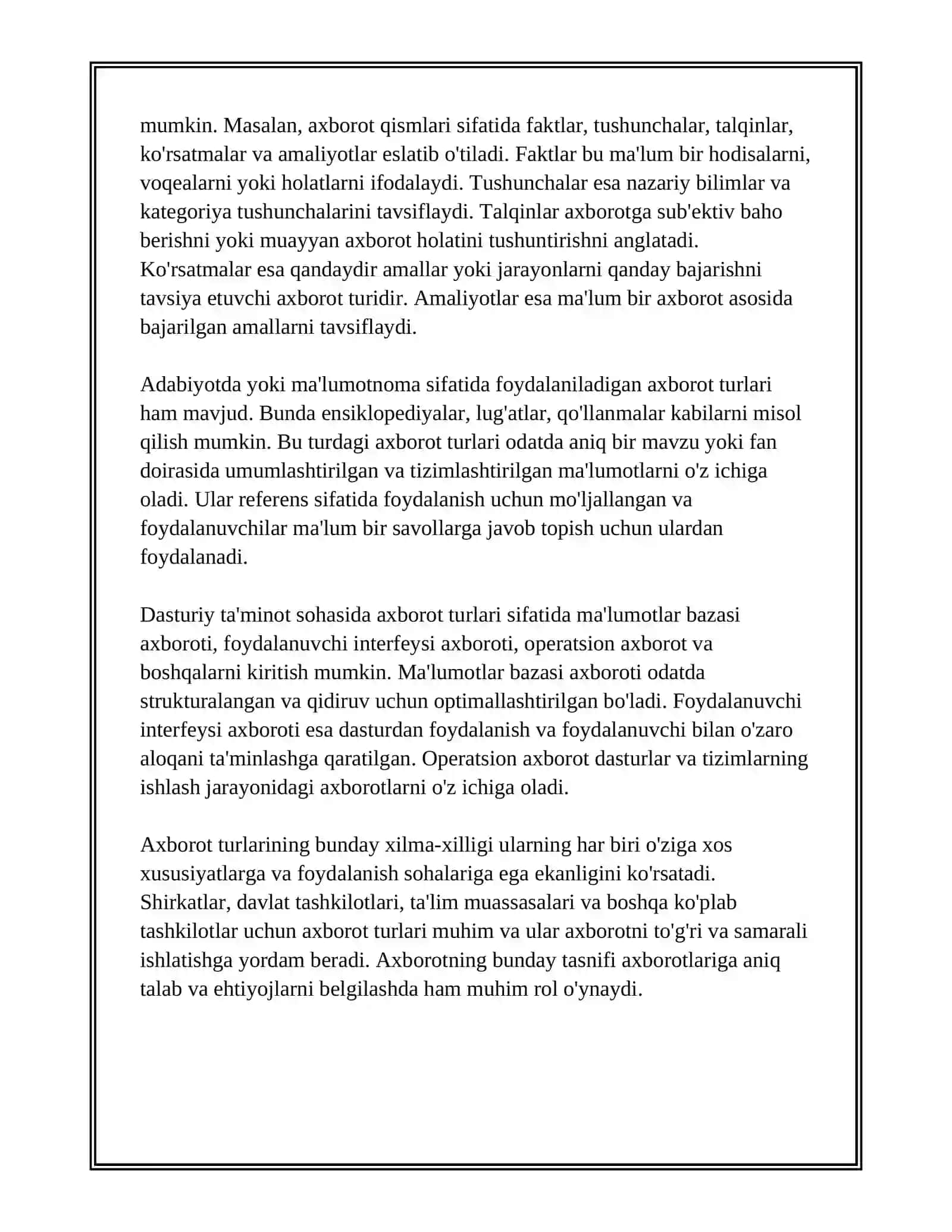AXBOROT TURLARI VA ISHONCHLILIGI 4