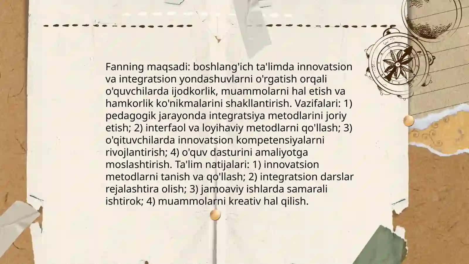 Boshlang'ich ta'limda innavatsiya va integratsiya fanining mazmuni 4
