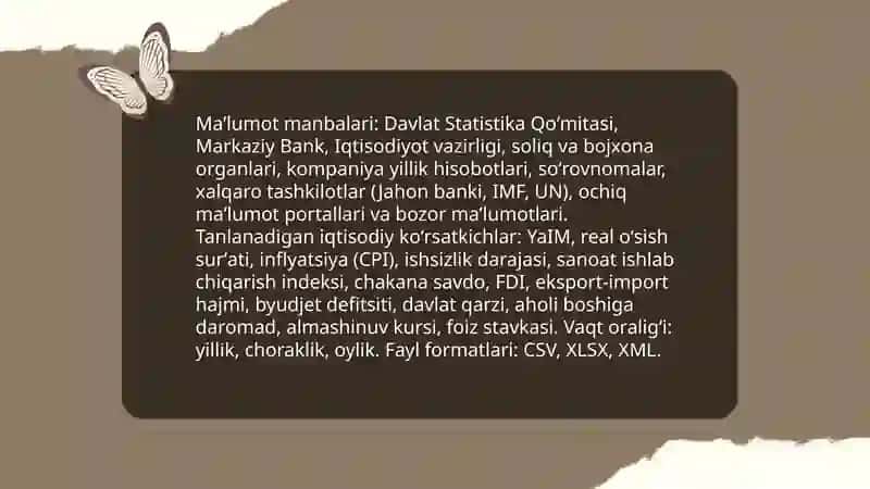 Microsoft Office Excel dasturida iqtisodga oid matnli sonli jadvalni va grafikli maʼlumotlardan foydalanib referat yozing 4