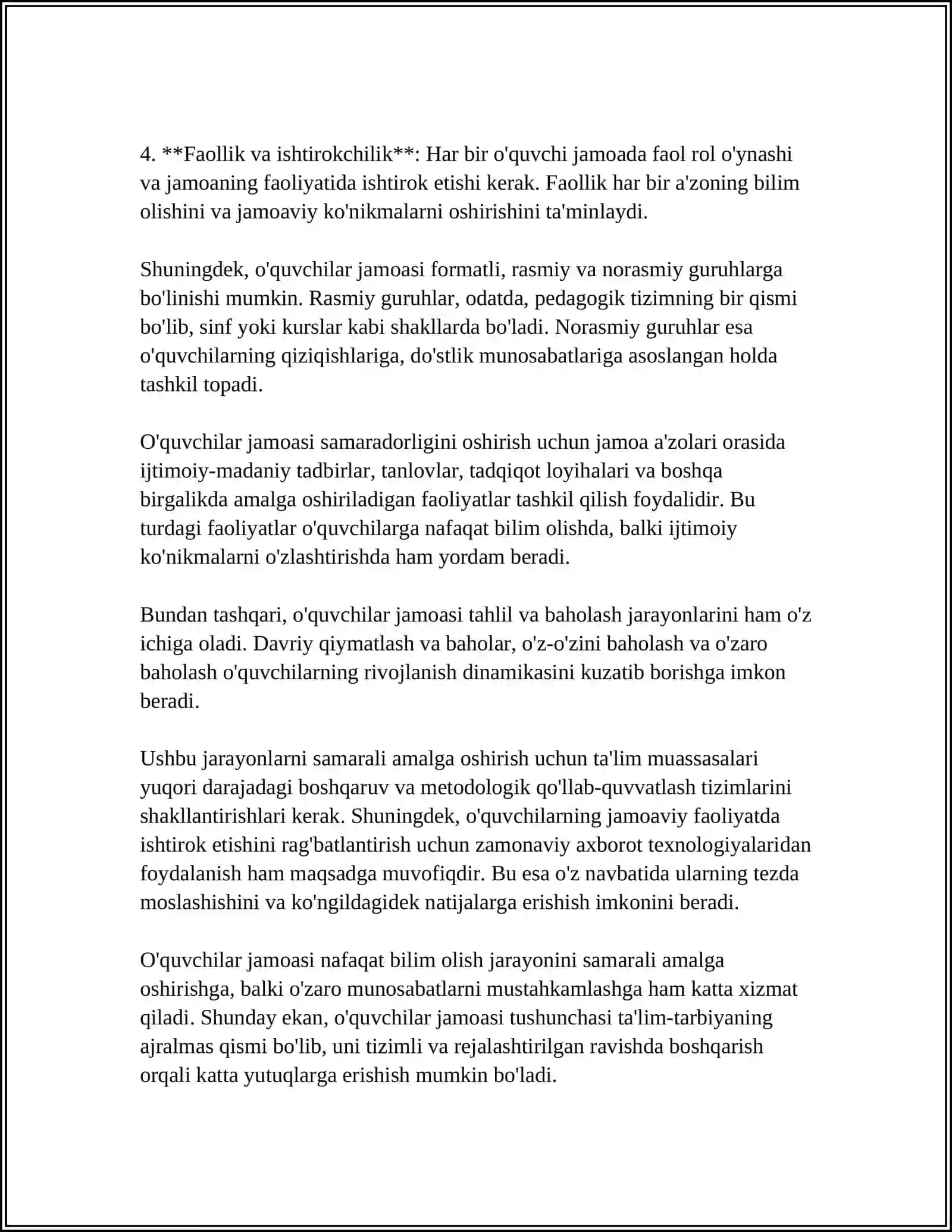 O'QUVCHILAR JAMOSI-YAXLIT PEDAGOGIK JARAYONINING SHAKLI 4