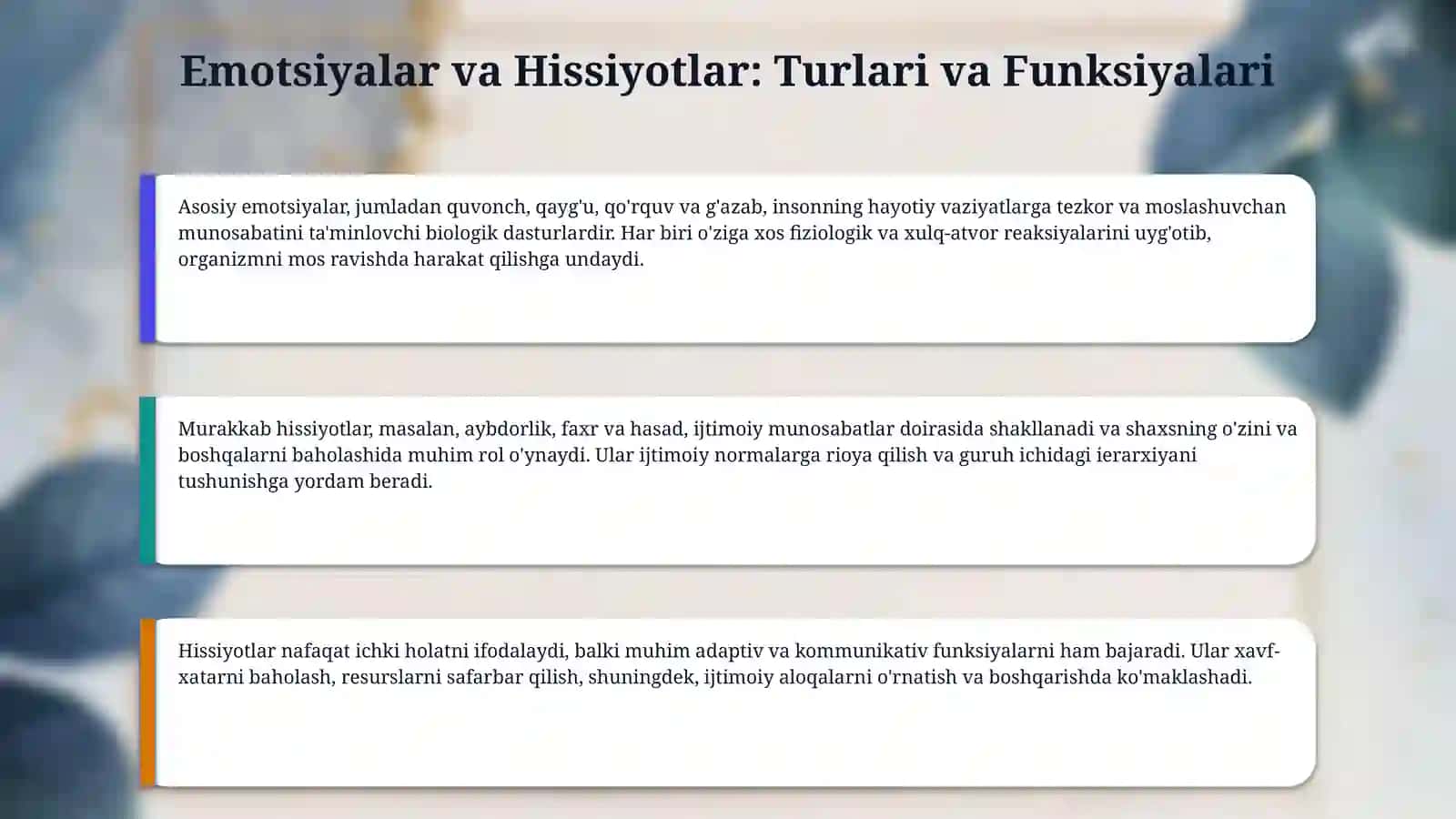 Emotsiyalar va hissiyotlar psixologiyasi. 4