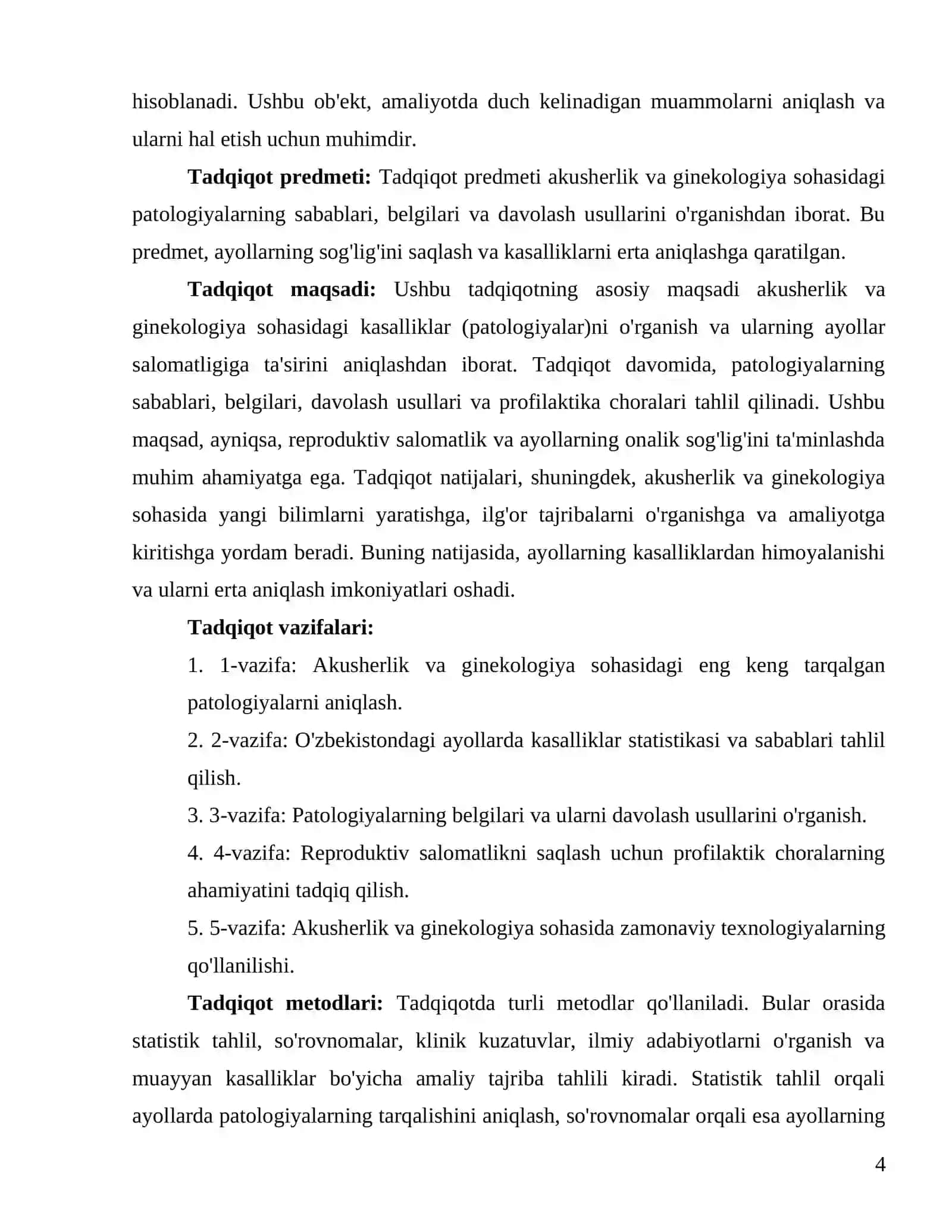 "Akusherlik va ginekologiya sohasidagi kasalliklar(patalogiyalar)" 4