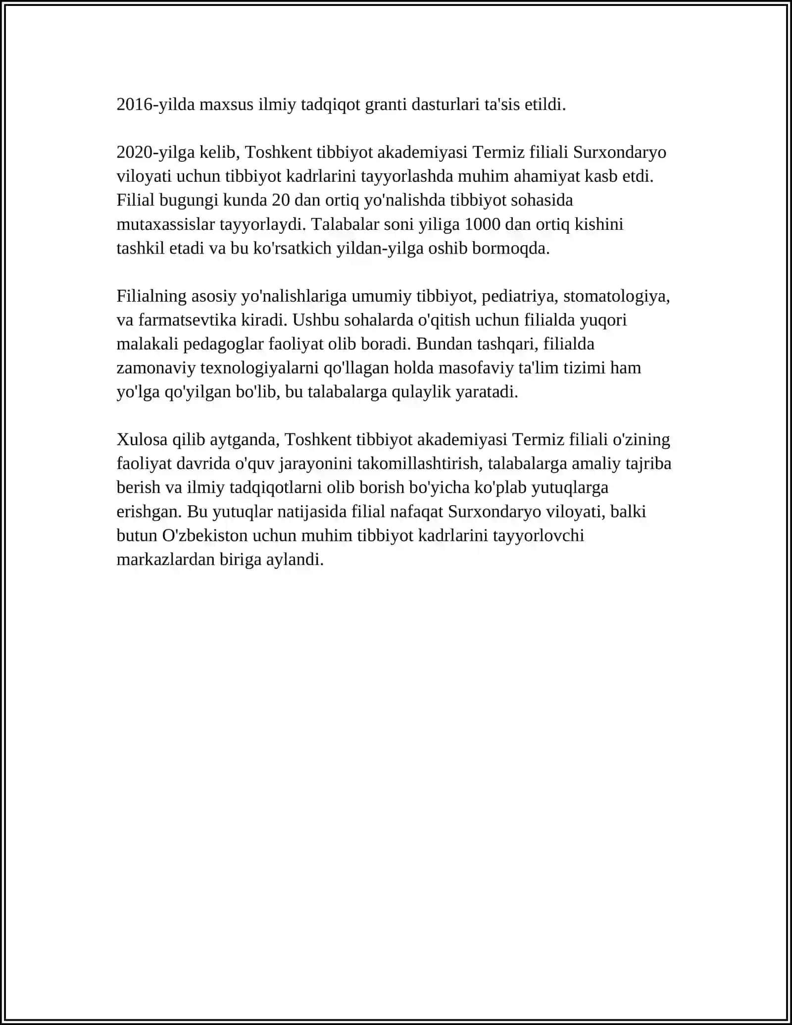 Toshkent tibbiyot akademiyasi Termiz filiali tarixi 4