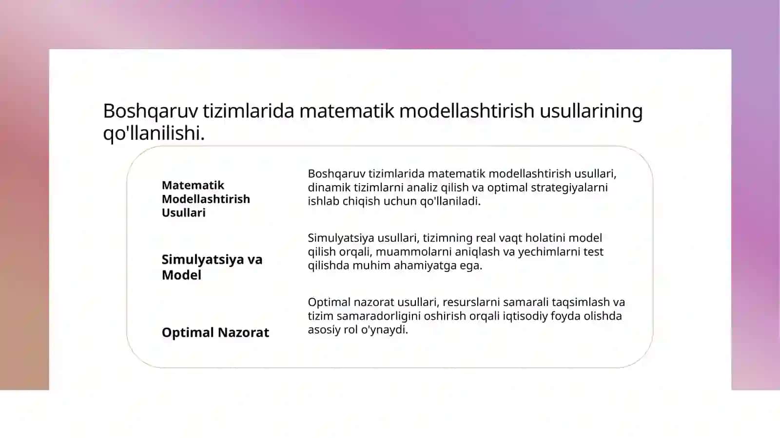 Optimal boshqaruv tizimlarini loyihalashda matematik modellashtrish 4