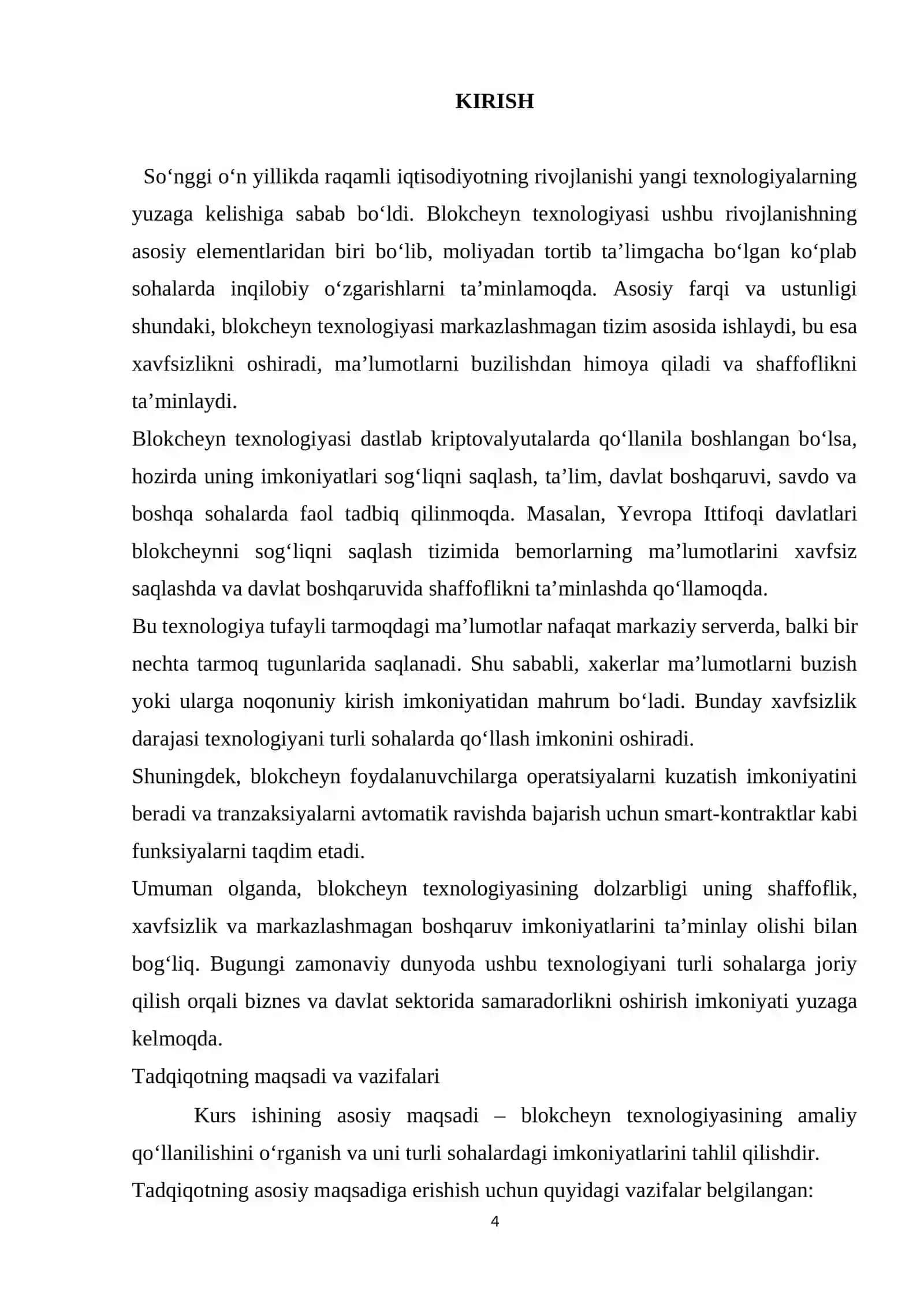 Blokcheyn Texnologiyasi Kurs Ishi 4