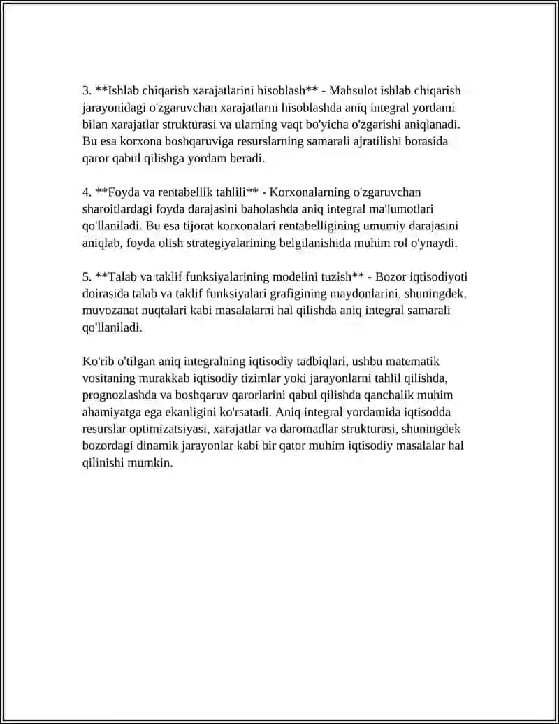 ANIQ INTEGRAL. ANIQ INTEGRALNING IQTISODIY TADBIQLARI 4