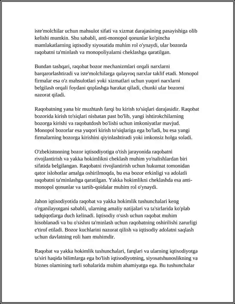 Raqobat va Yakka Hokimlik 4