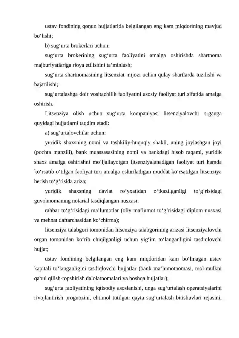 Sug`urta faoliyatini litsenziyalash 4