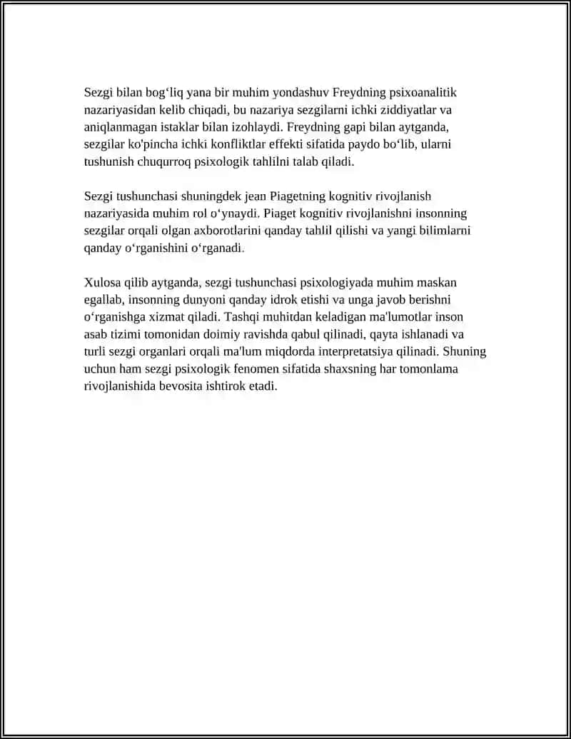 SEZGINING TASNIFI, SEZGI KLASSIFIKASIYALARI, QONUNIYATLARI, CHET EL PSIXOLOGIYASIDA SEZGI NAZARIYALARI 4