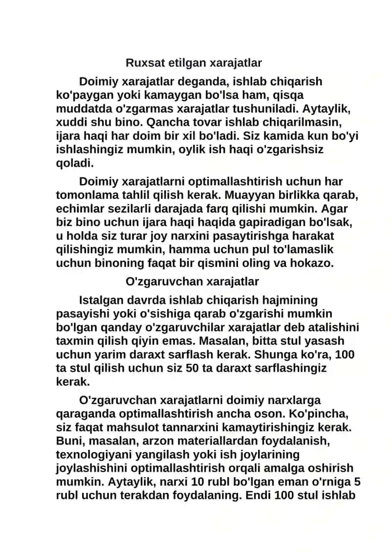 O'zgaruvchan va doimiy xarajatlar 4