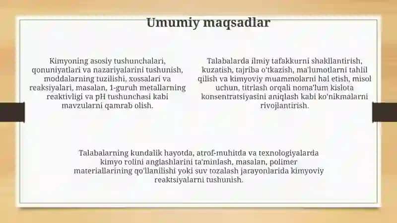 Kimyo o'qitish maqsadlari 4