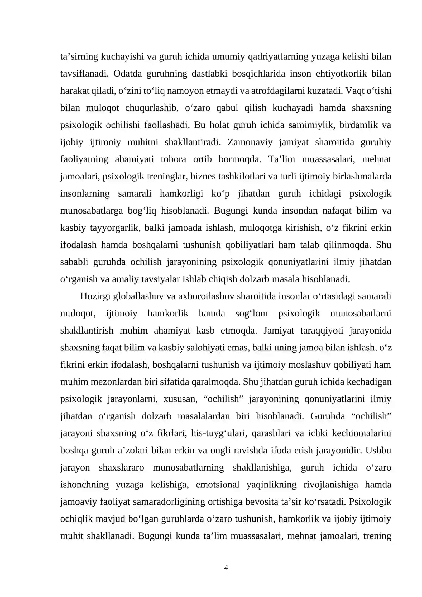 Guruhda 'ochilish' jarayonining psixologik qonuniyatlari 4