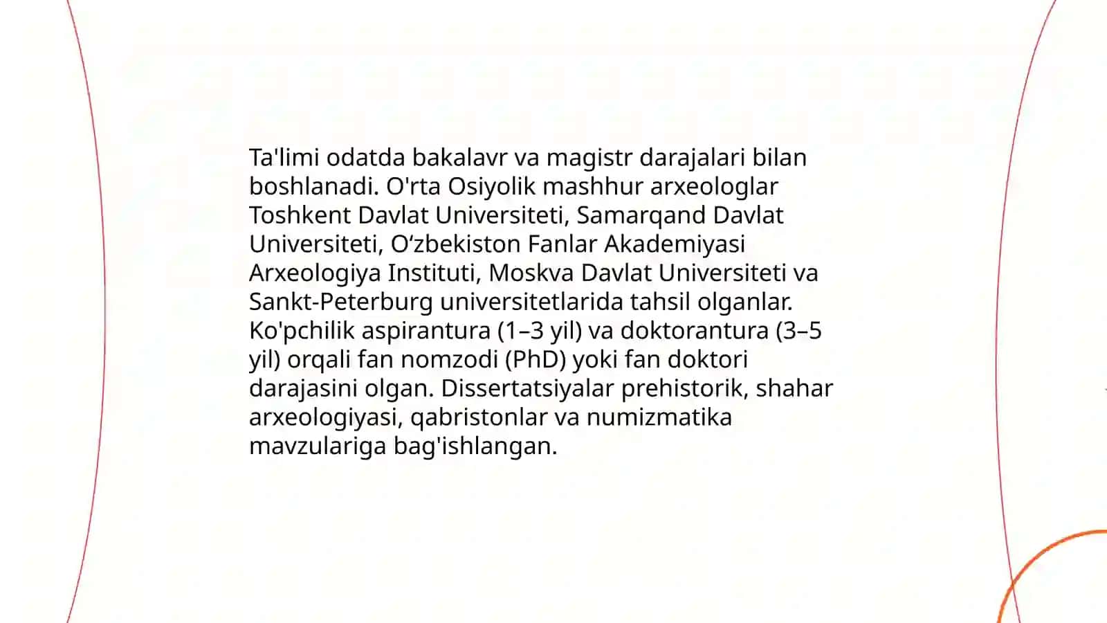 O'rta Osiyolik mashhur arxeologlar haqida biografik ma'lumotlar to'plash 4