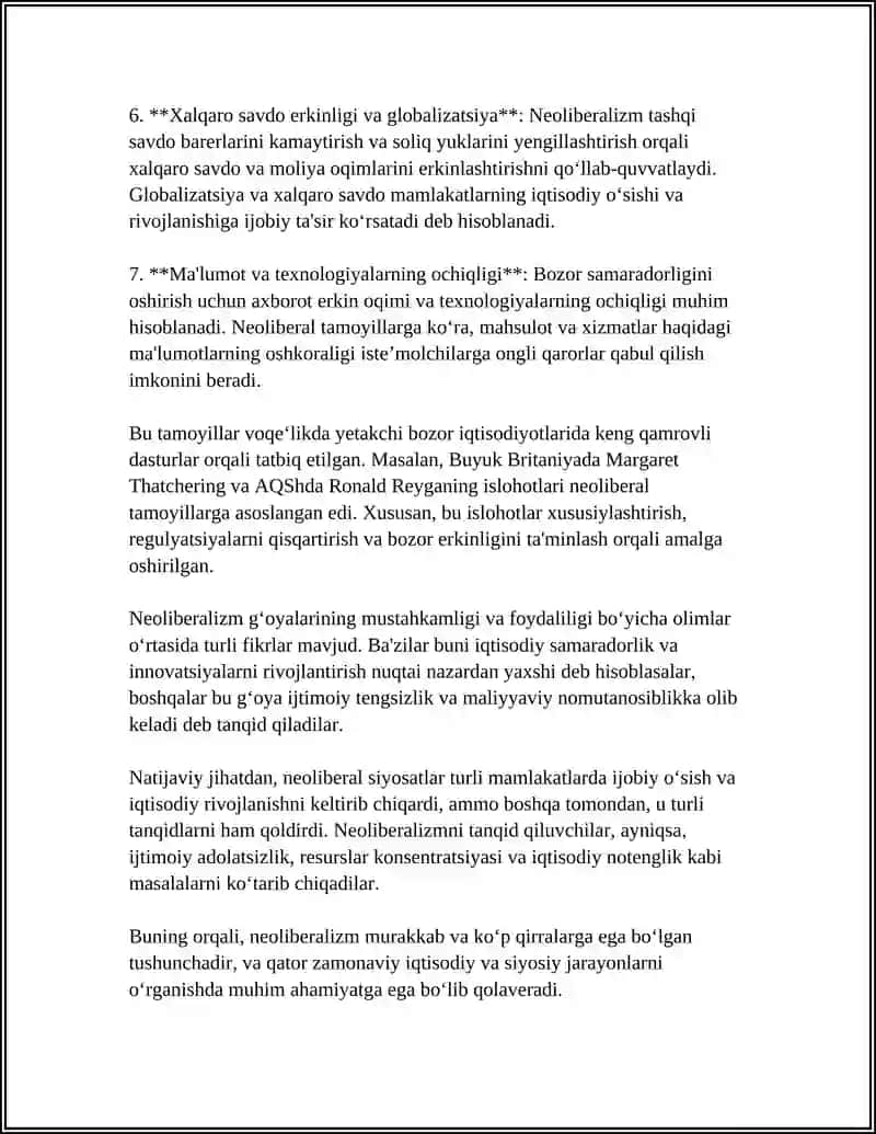 NEOLIBERALIZM G‘OYALARINING MOHIYATI VA AHAMIYATI 4