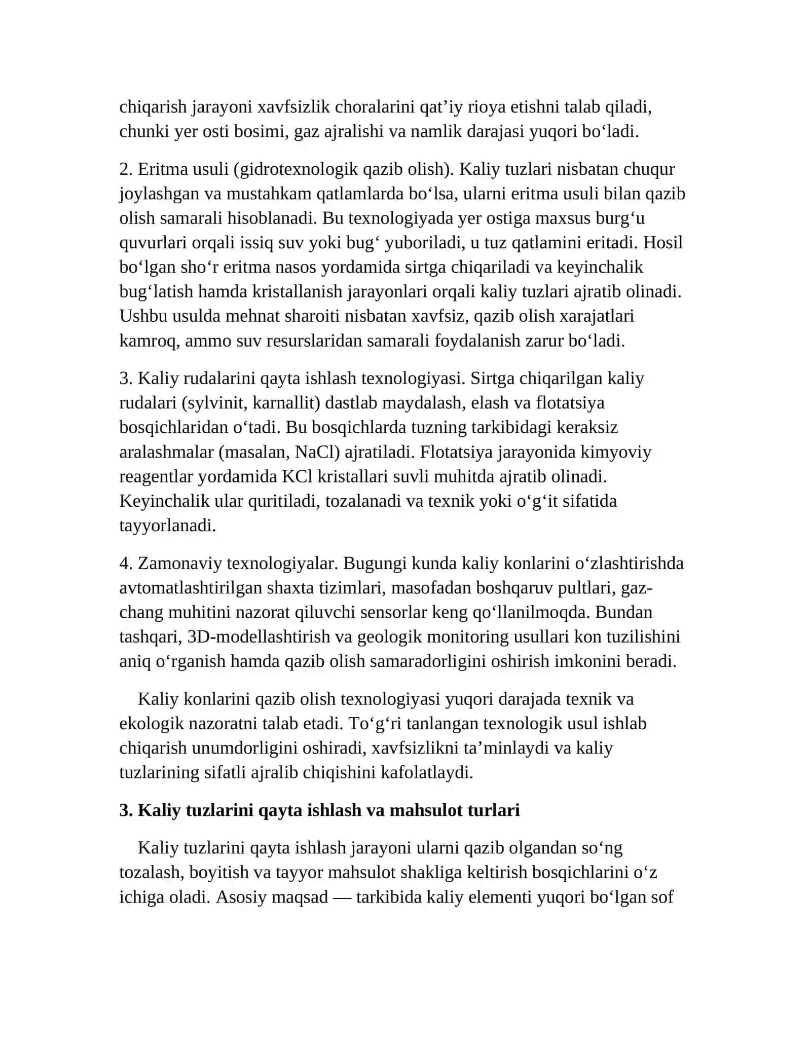 Kaliy tuzlari konlarini qazib olish 4