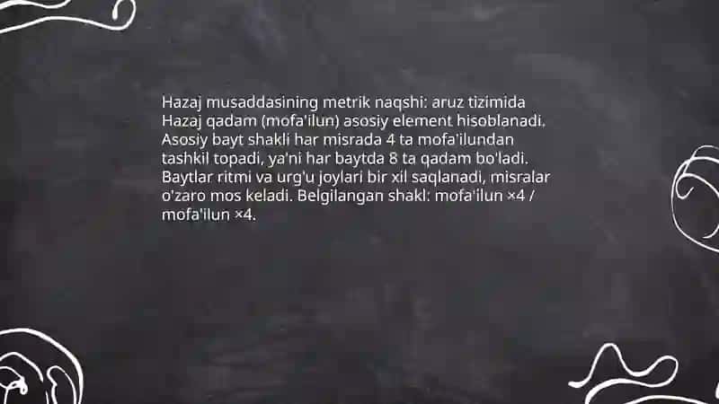 Hazaj bahrini musaddas vaznlari 4