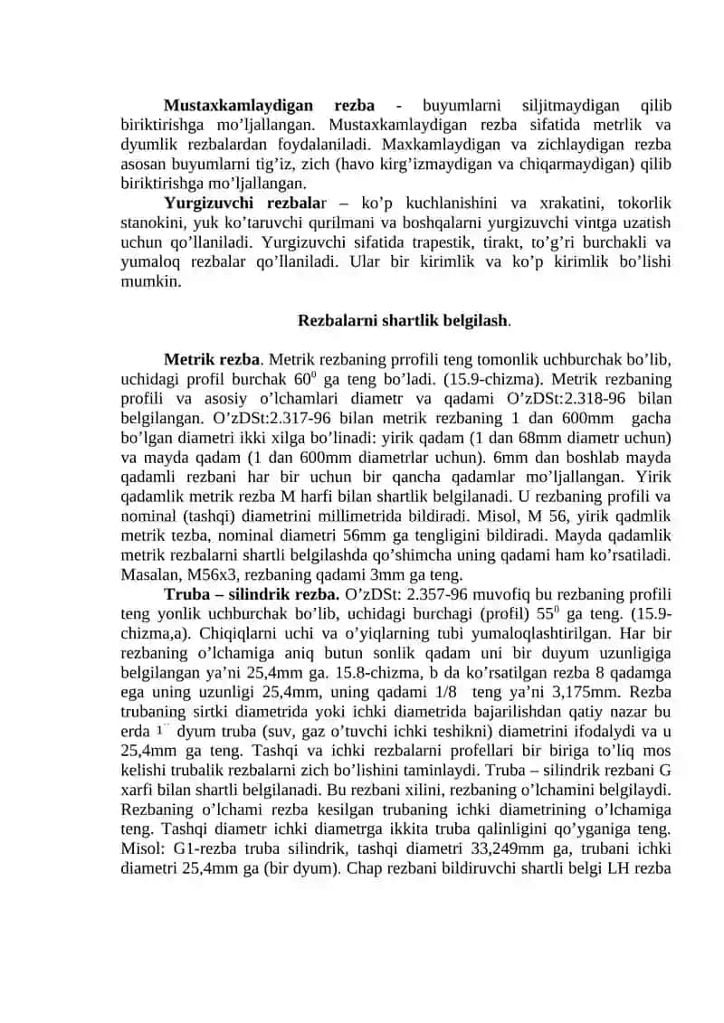 Rezbalarni chizmalarda  tasvirlanshi va belgilanishi 4
