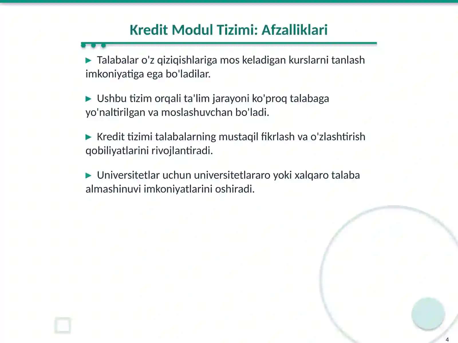 Kredit Modul Tizimi: Tushuncha va Amaliyot 4