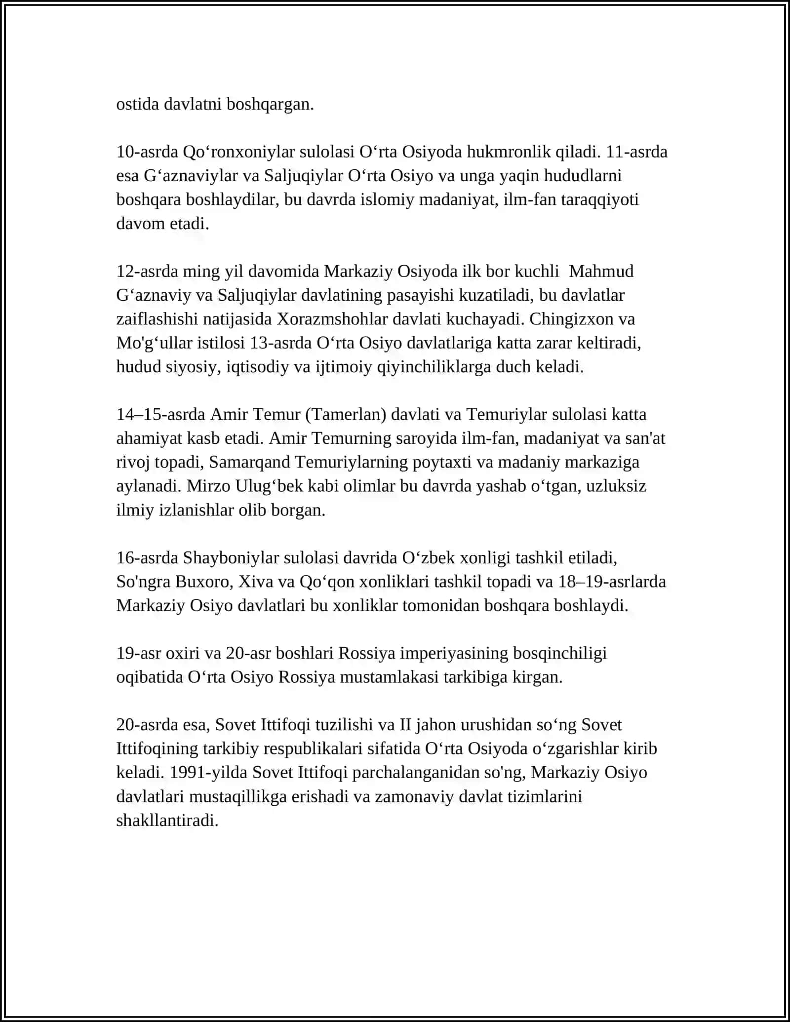Oʻrta Osiyo davlatlari tarixi 4