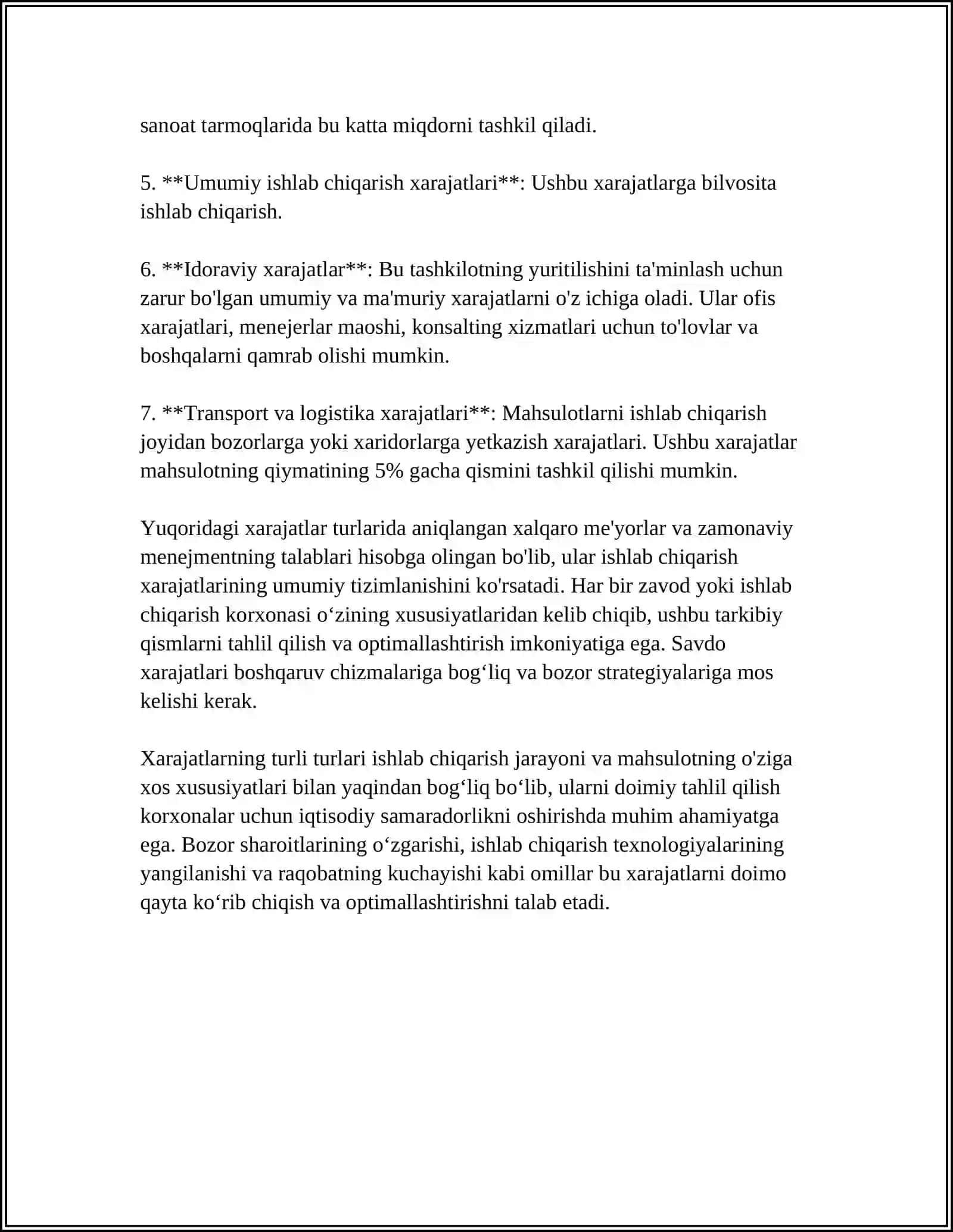 MAHSULOTNI ISHLAB CHIQARISH VA SOTISH XARAJATLARI TARKIBI HAMDA MOLIYAVIY NATIJALARNI SHAKLLANTIRISH TOʻGʻRISIDAGI NIZOM MOHIYATI 4