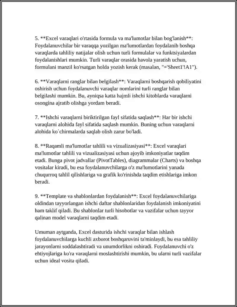 EXCEL DASTURIDA ISHLASH VA MATN YARATISH 4