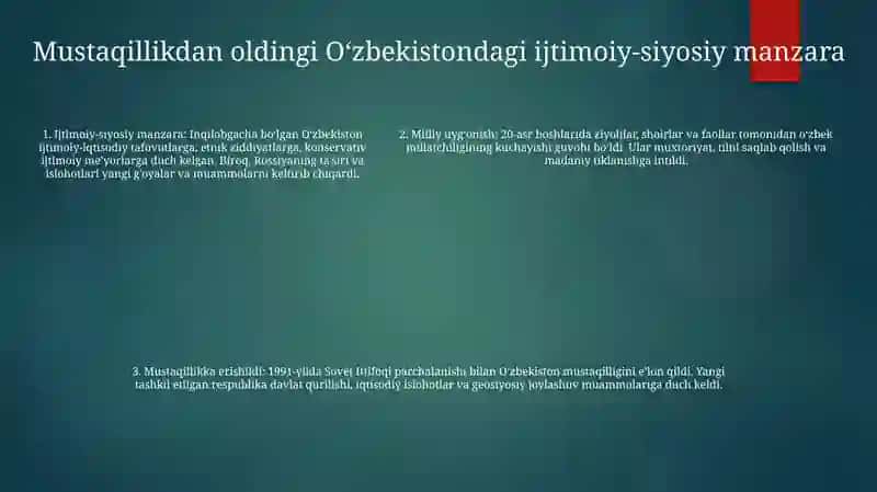 Mustaqil O'Zbekiston Respublikasining Tashkil Topishi Va Tarixiy Ahamiyati 4