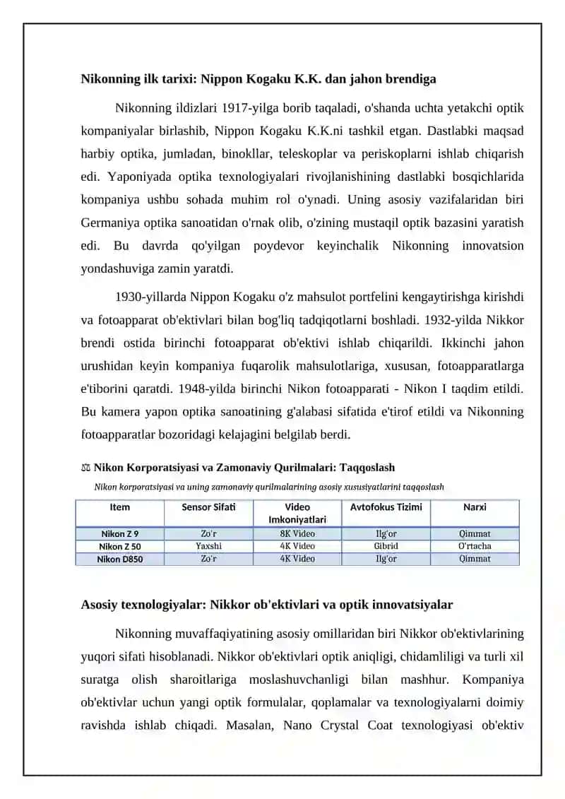 Nikon: Tarix, Texnologiyalar va Mahsulotlar 4