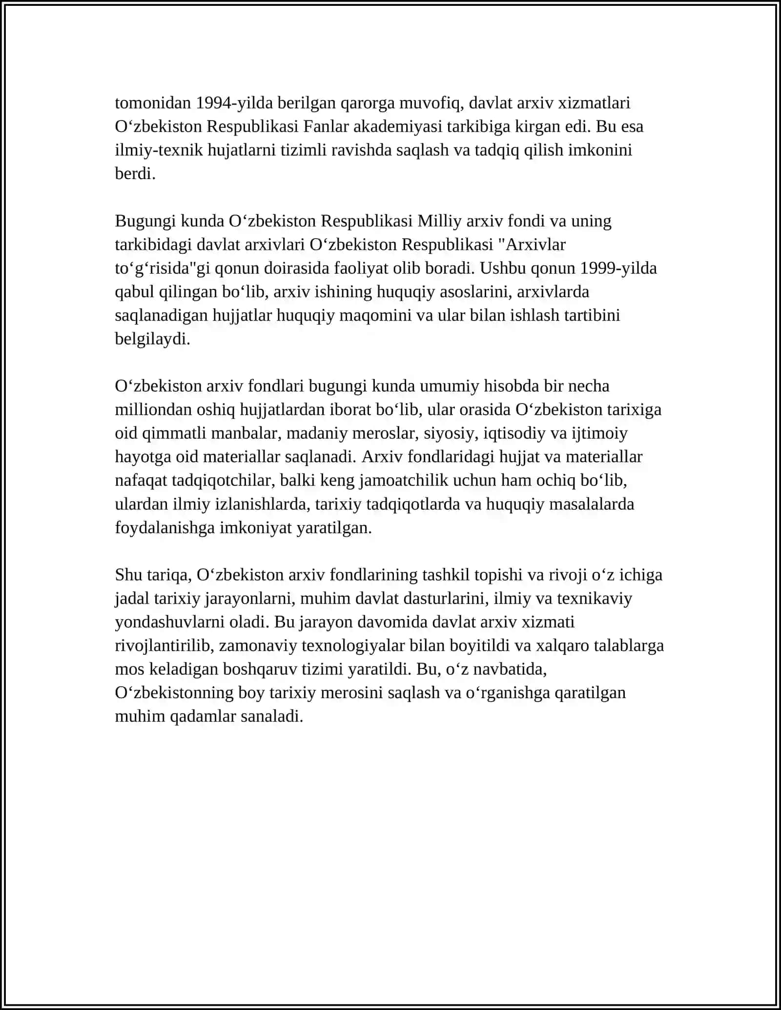 O‘ZBEKISTON RESPUBLIKASI OLIY TA’LIM FAN VA INNOVATSIYA VAZIRLIGI TOSHKENT PERFECT UNIVERSITETI TARIX S1-21 MUSTAQIL ISH 4