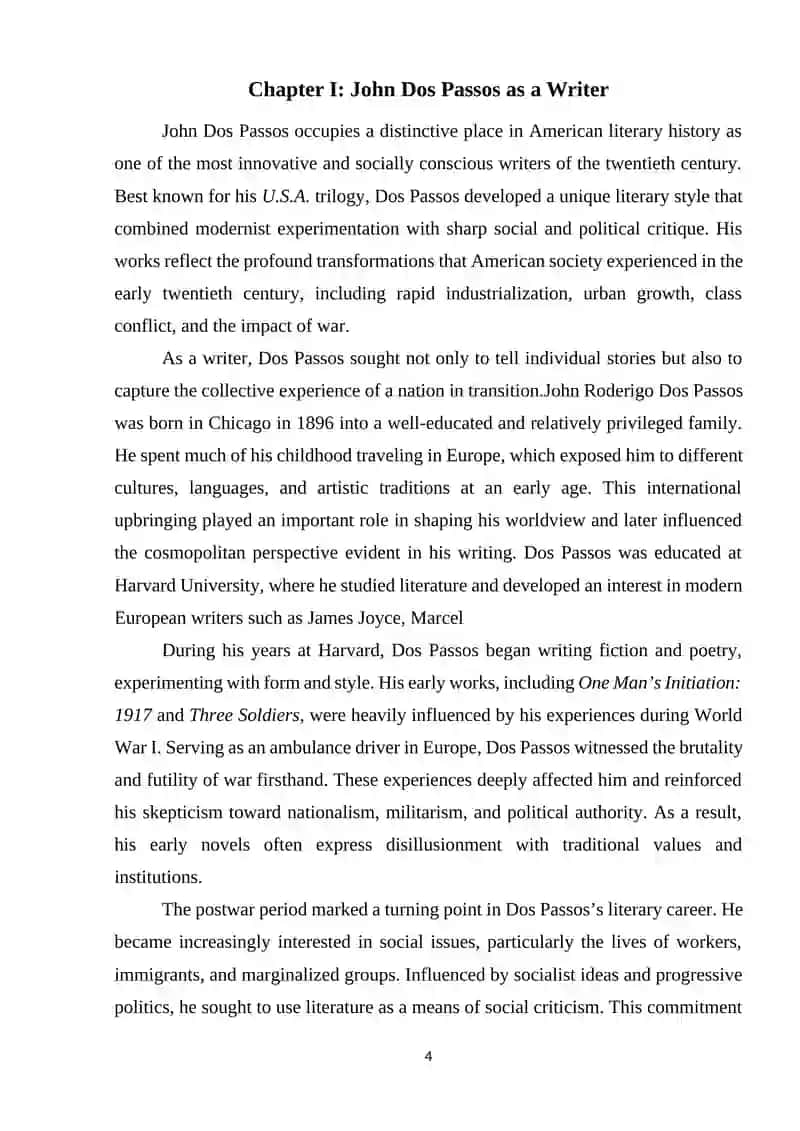 Course Work J.Dos passes and his trilogy "U.S.A"("The 42nd Parallel",Nineteen Nineteen","The Big Money") 4