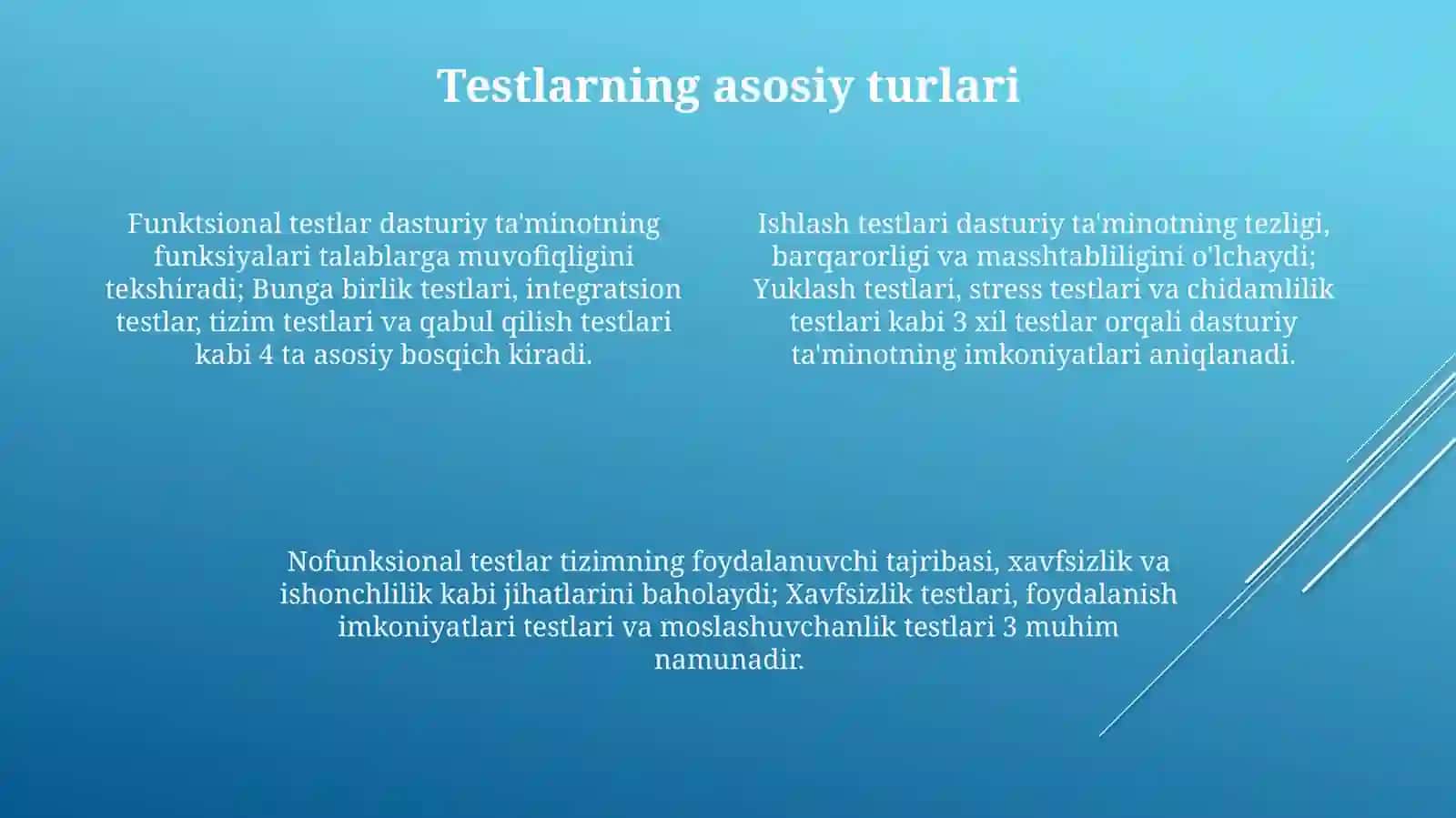 Test, testlarning turlari, tashkil qilish texnologiyasi 4