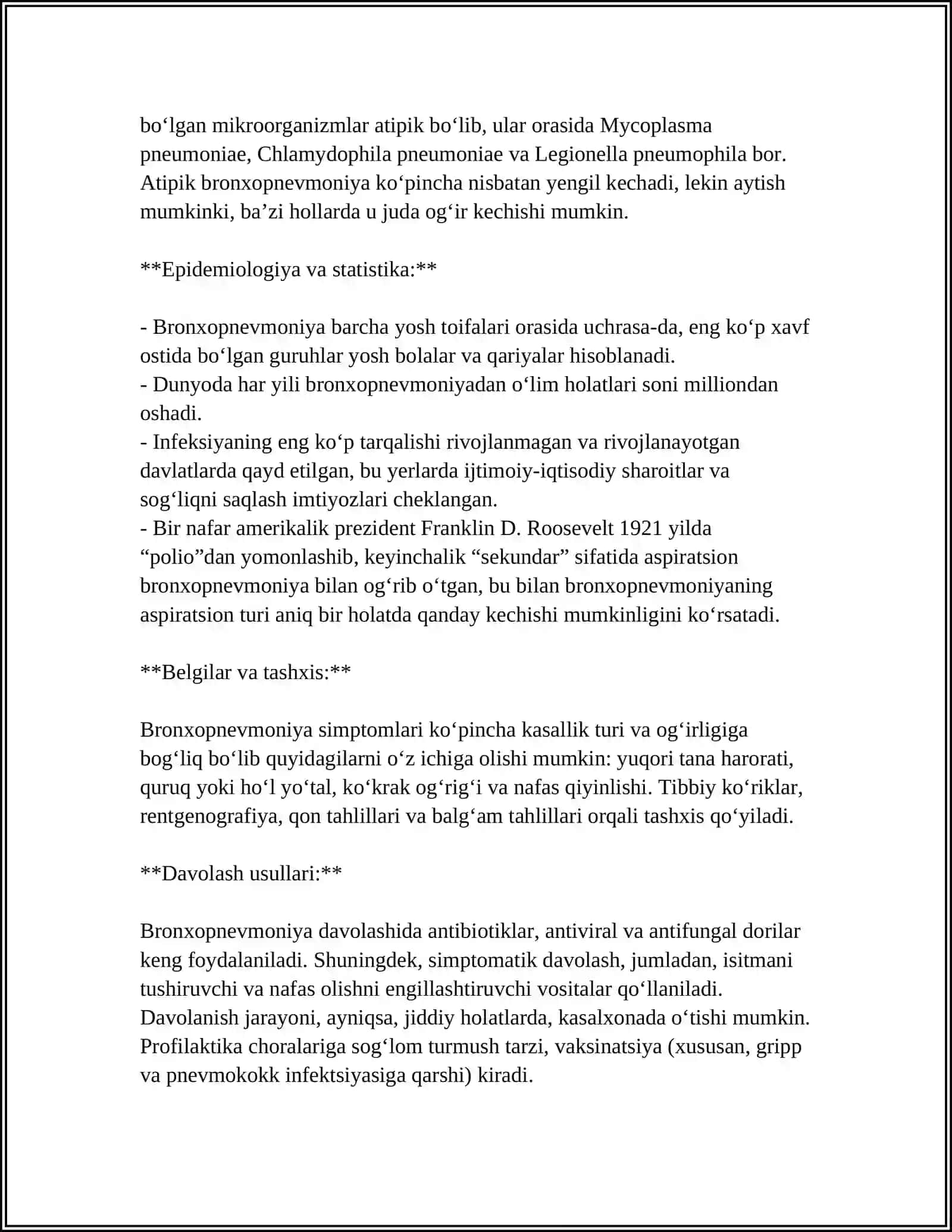 BRONXOPNEVMONIYA.ERTA YOSHDAGI BOLALAR PNEVMONIYASI.KRUPOZ PNEVMONIYA.ORALIQ PNEVMONIYA.BOLALARDA NAFAS AʼZOLARINING MAXSUS BOʻLMAGAN KASALLIKLARI 4