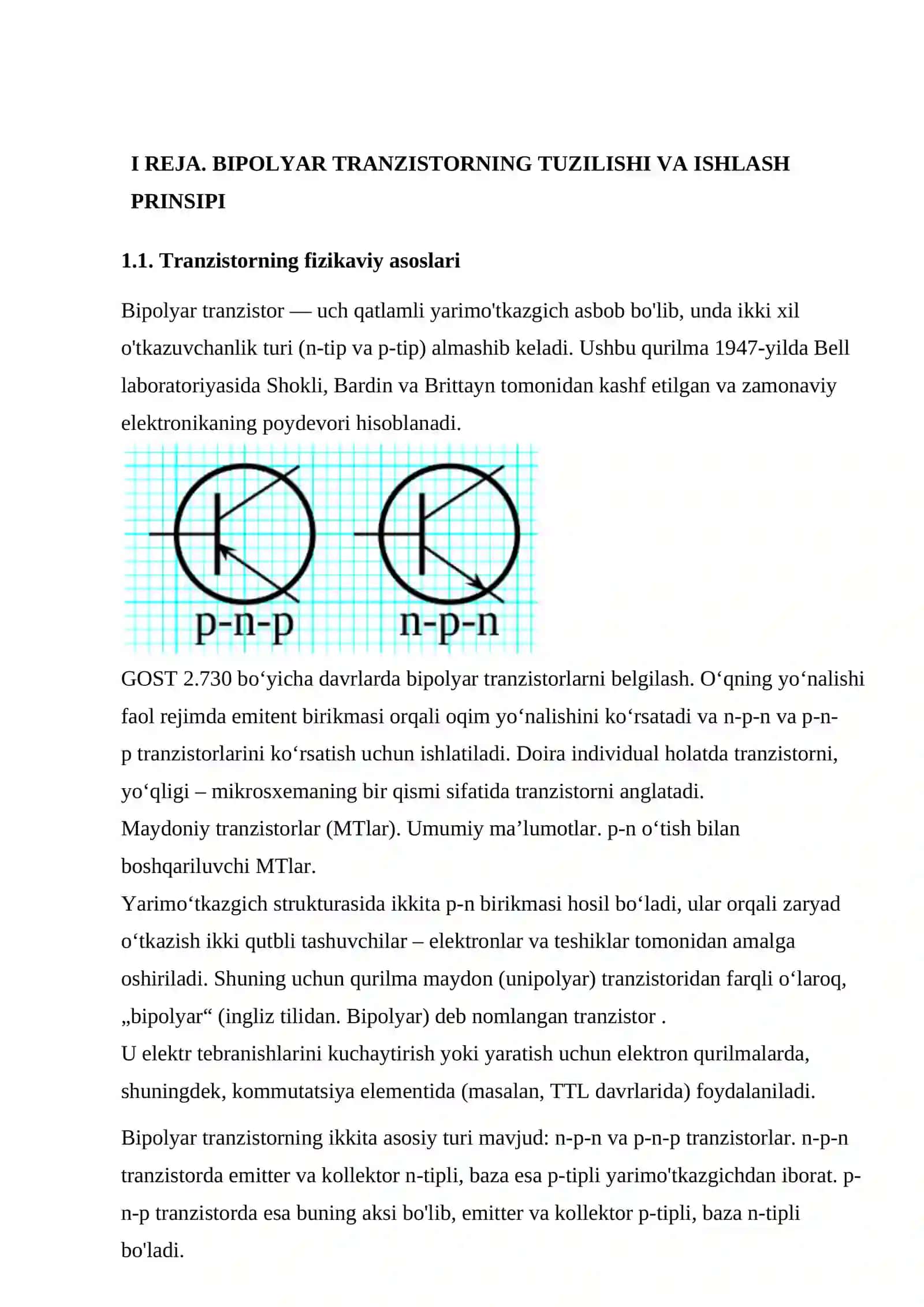 Bipolyar tranzistorli elektron kalit sxemalar. 4
