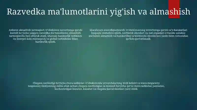 Oʻzbekistonning Terrorizmga Qarshi Kurash Tajribasi 4