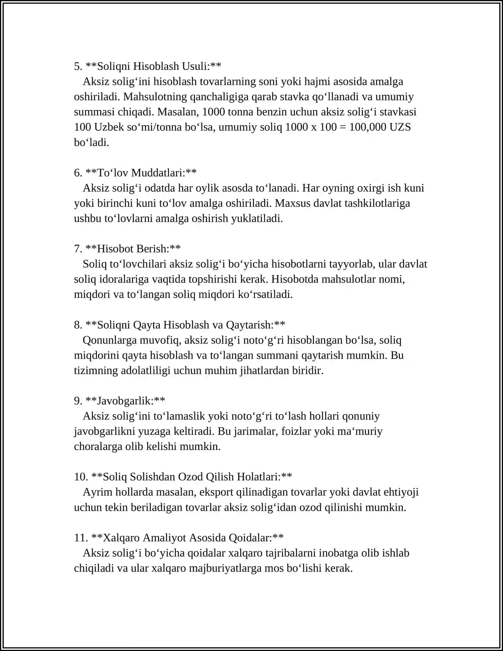 AKSIZ SOLIGʻI:SOLIQNI TOʻLASH TARTIBI 4