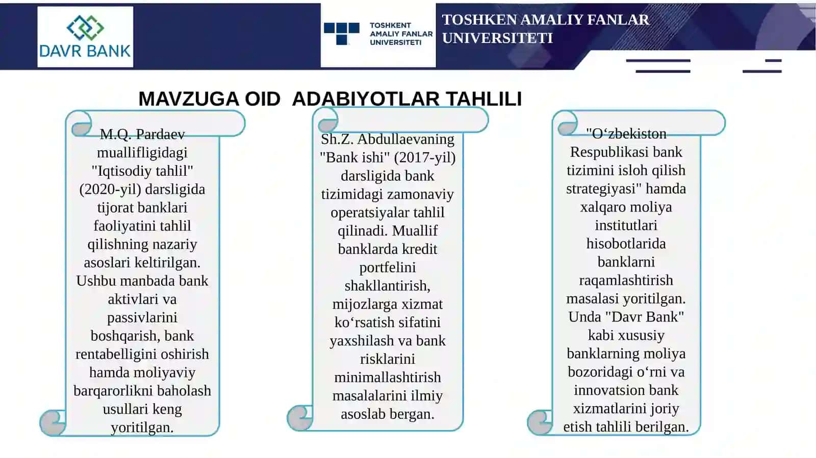 DAVR BANKDA MALAKAVIY AMALIYOT HISOBOTI 4