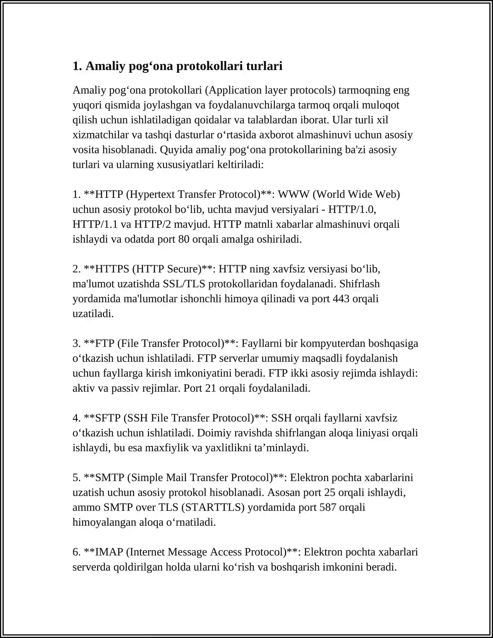 AMALIY POG‘ONA PROTOKOLLARI. FUNKSIYALARITELNET. FTP VA TFTP. NETWORK TIME PROTOCOL 4