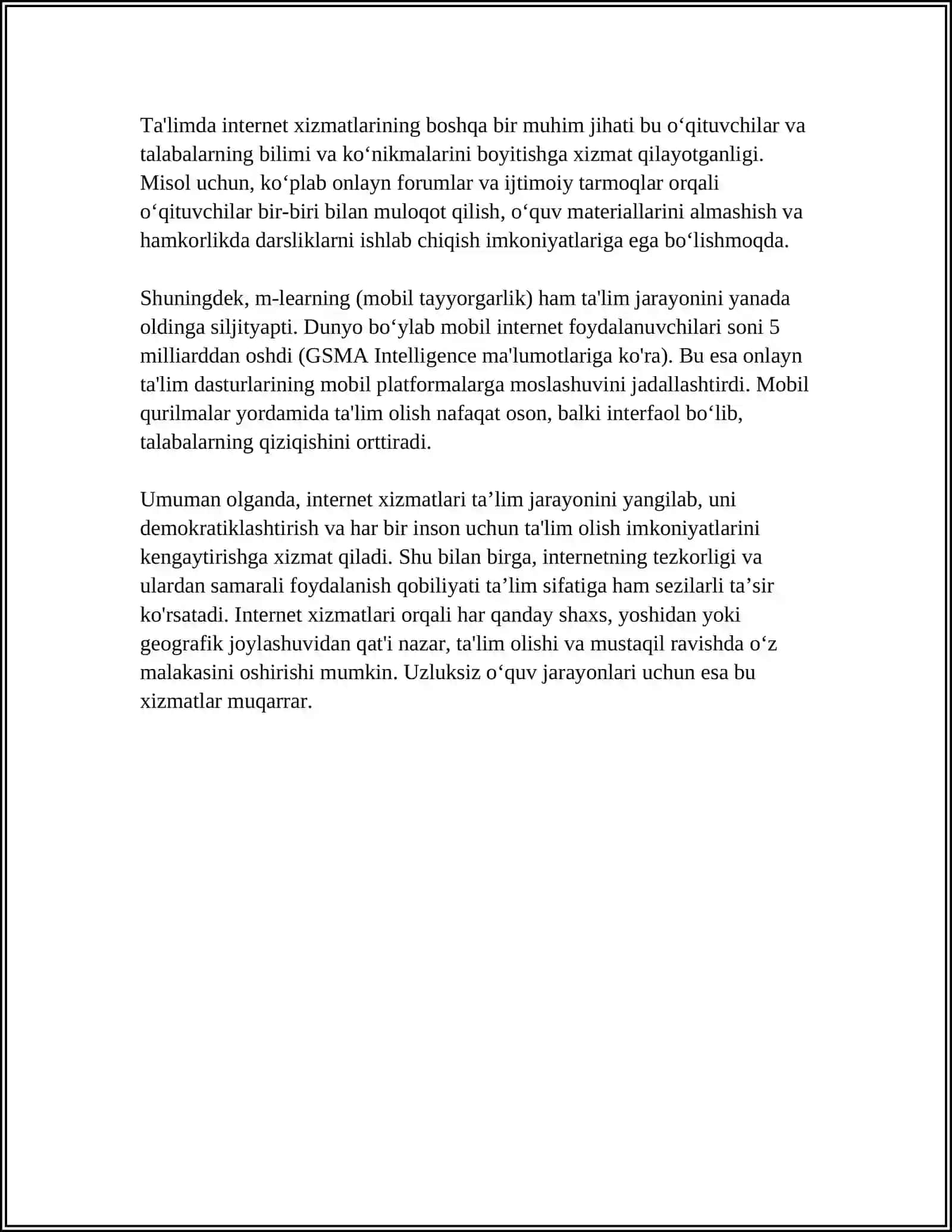 TAʼLIM JARAYONINI TASHKIL ETISHDA INTERNET XIZMATLARIDAN FOYDALANISH 4