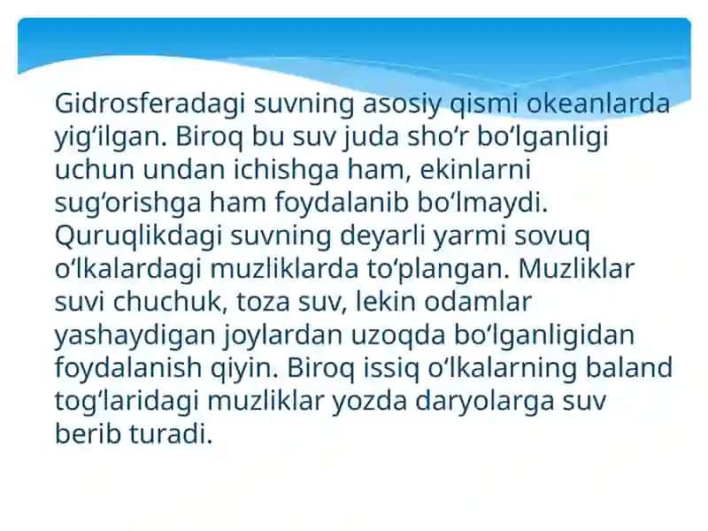 Yerning Geografik Qobig‘i. Gidrosfera 4