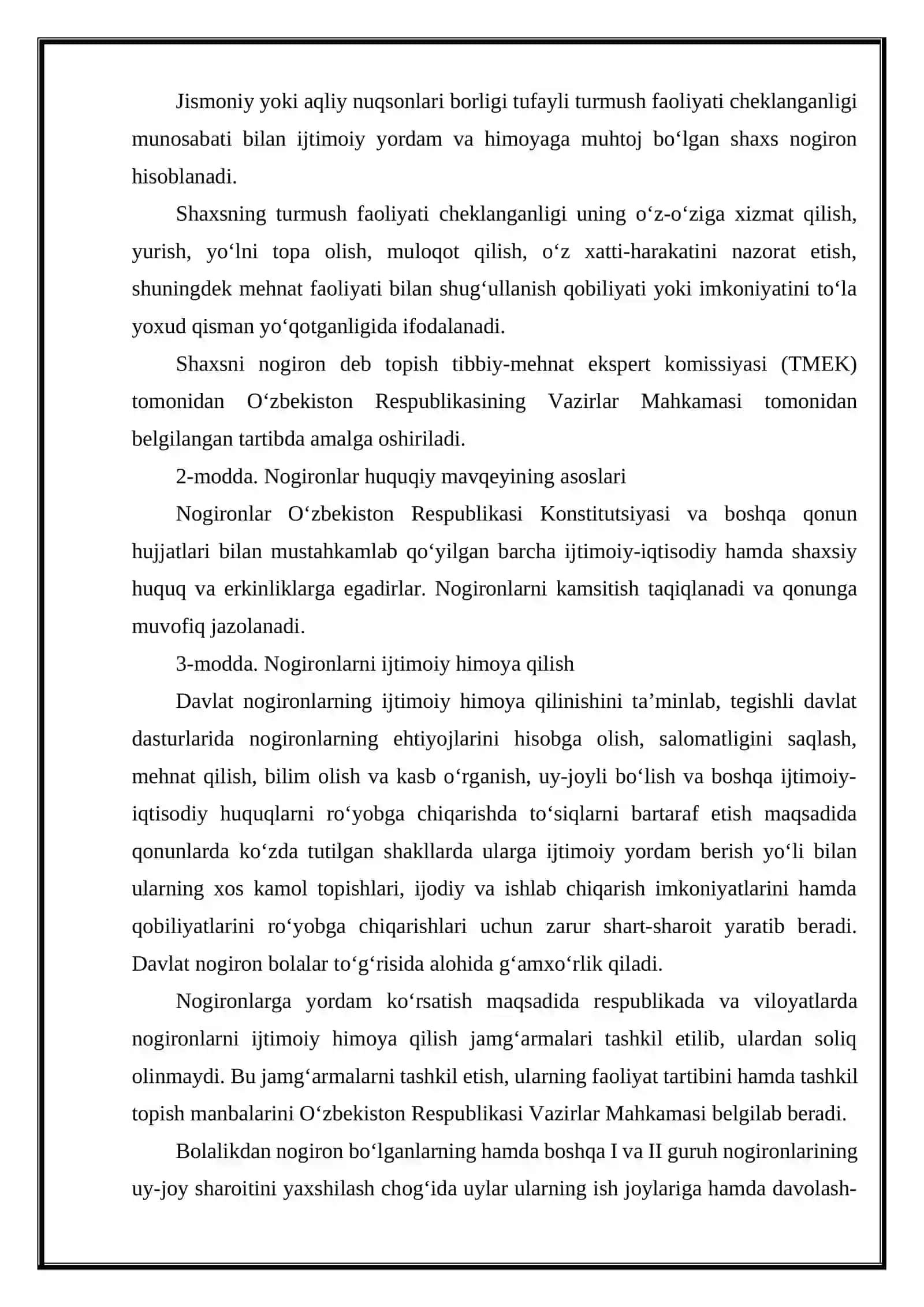O'ZBEKISTON RESPUBLIKASIDA NOGIRONLAR HUQUQLARINI HIMOYA QILISH 4